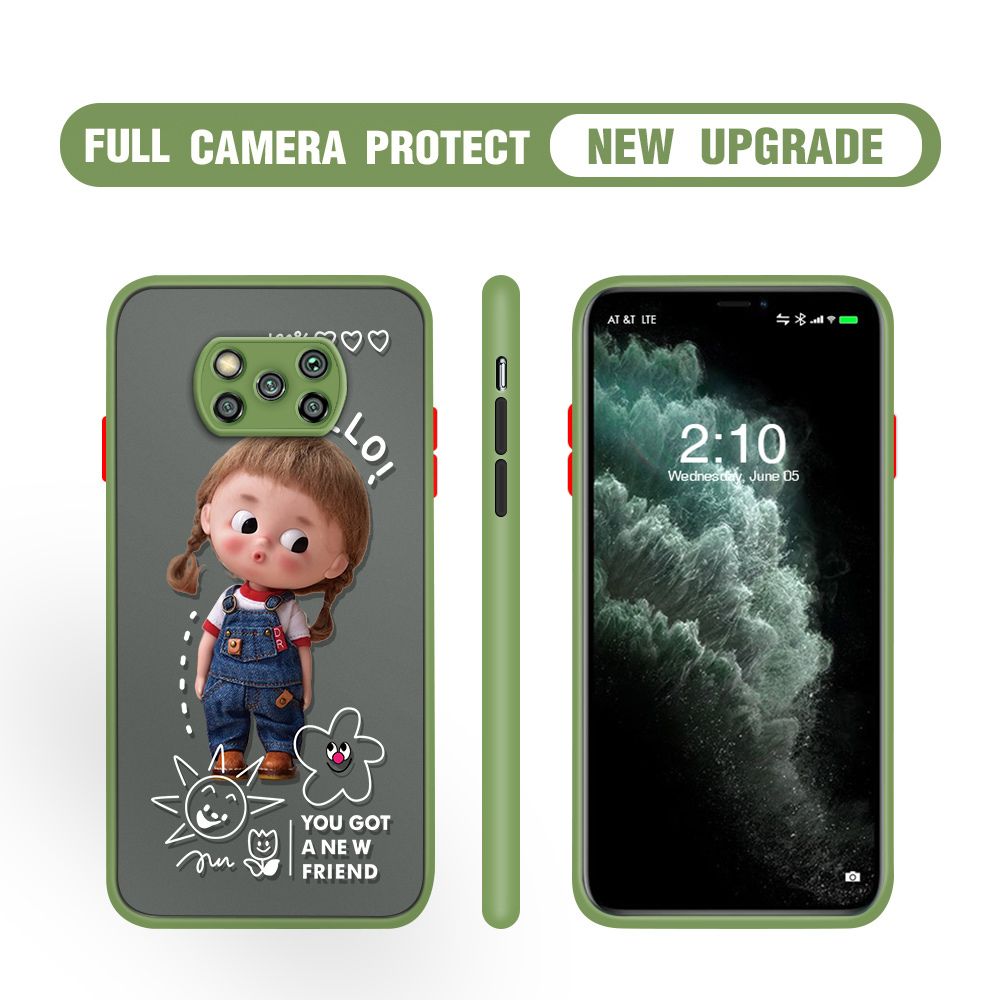 Hontinga for Xiaomi Poco X3 Pro / X3 NFC Case Cute Cartoon Little Girl Cover Camera Shockproof Protection Case Edge Frosted Transparent Phone Cover