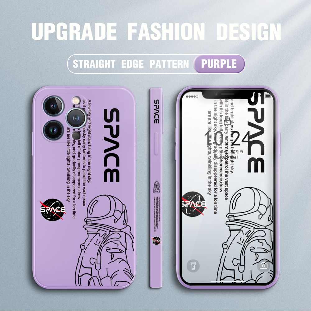 Jizetin for iPhone 13 Pro Case NASA Astronaut Design Side Design Phone Case Square Edge Pattern Liquid Silicone Cases Full Cover Camera Shockproof Protective Case