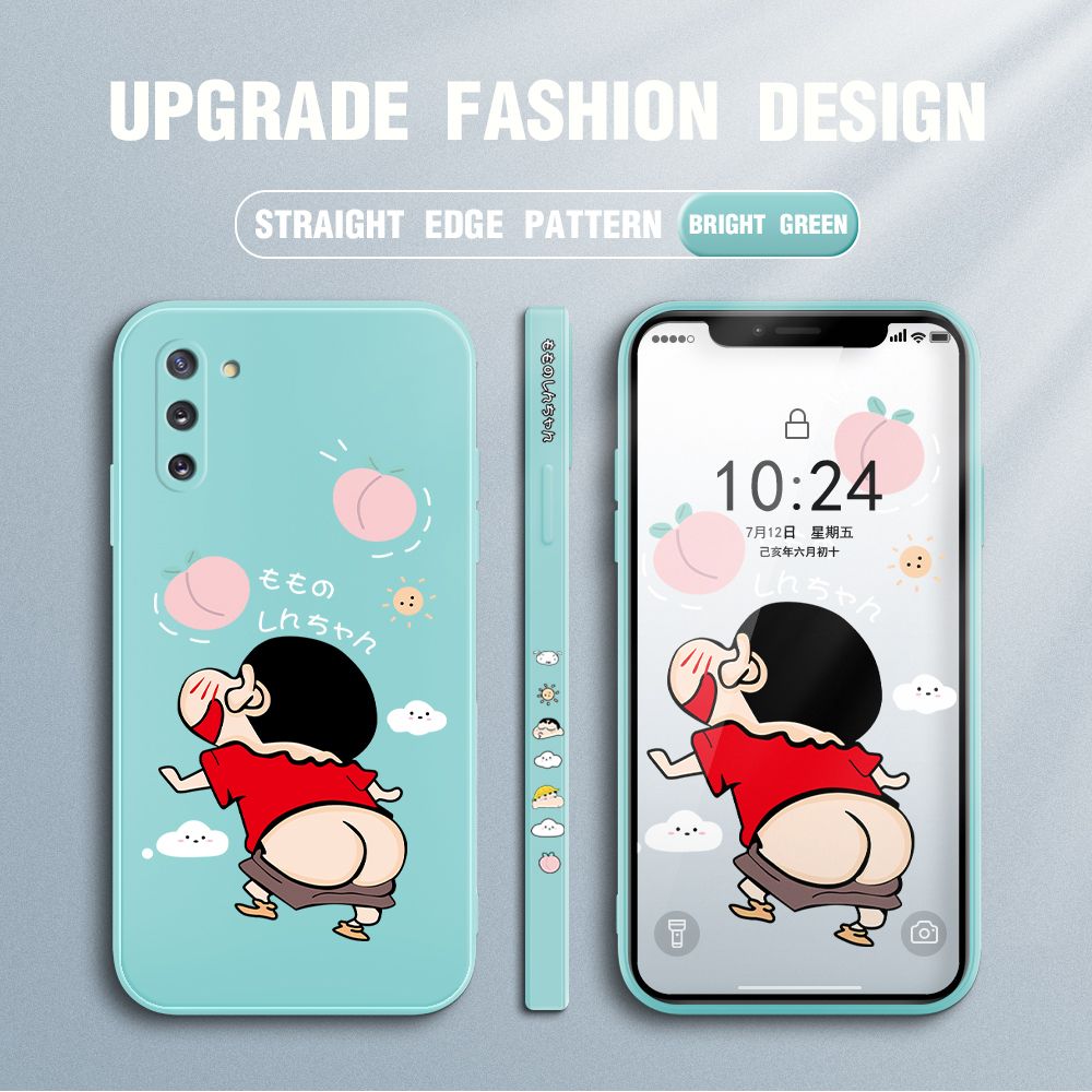 Jizetin for Samsung Galaxy Note 10 Case New Cartoon Crayon Shin-chan Design Side Design Phone Case Square Edge Pattern Liquid Silicone Cases Full Cover Camera Shockproof Protective Case