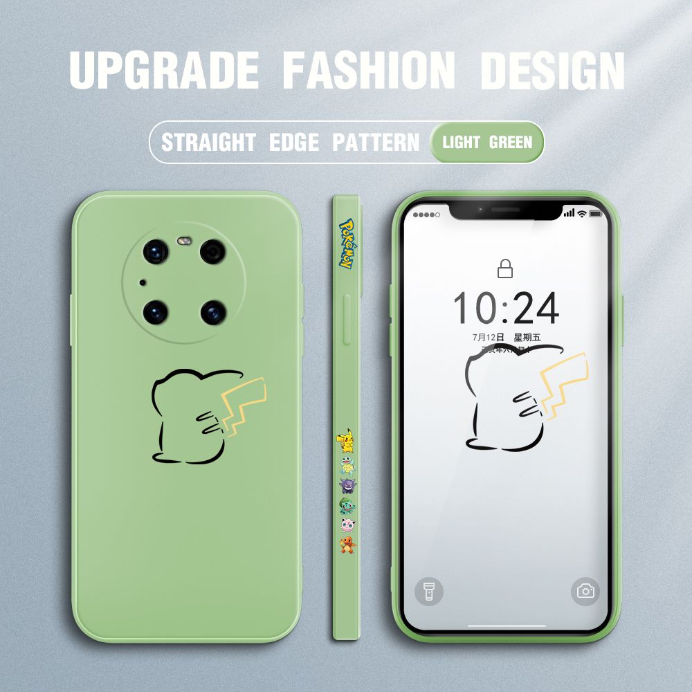 Jizetin for Huawei Mate 40 Pro Case New Pikachu Pokémon Design Side Design Phone Case Square Edge Pattern Liquid Silicone Cases Full Cover Camera Soft Protection Case