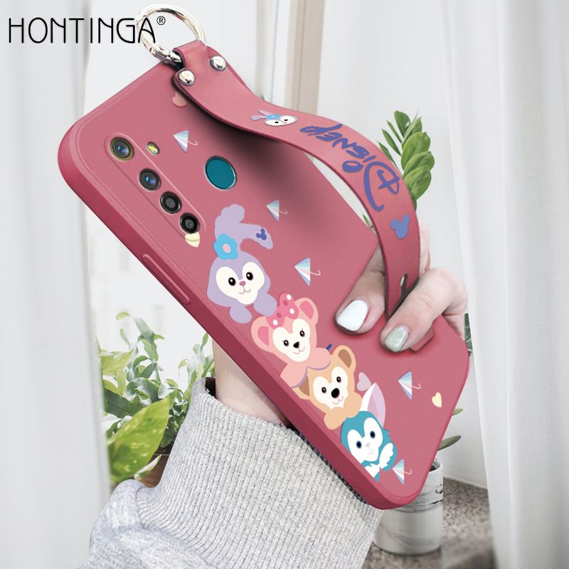 Hontinga for Honor 20 / Nova 5T Wrist Strap Case INS Cute Style Creative Cartoon Rabbit and Fox Cover Thin Square Edge Liquid Silicone Phone Case