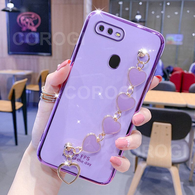 For OPPO F9 / OPPO F9 Pro Cover + Love Heart Bracelet Fashion Shiny Wrist Chain Plating Bumper Slim Phone Case Soft TPU Silicone Shockproof Protective Back Cover