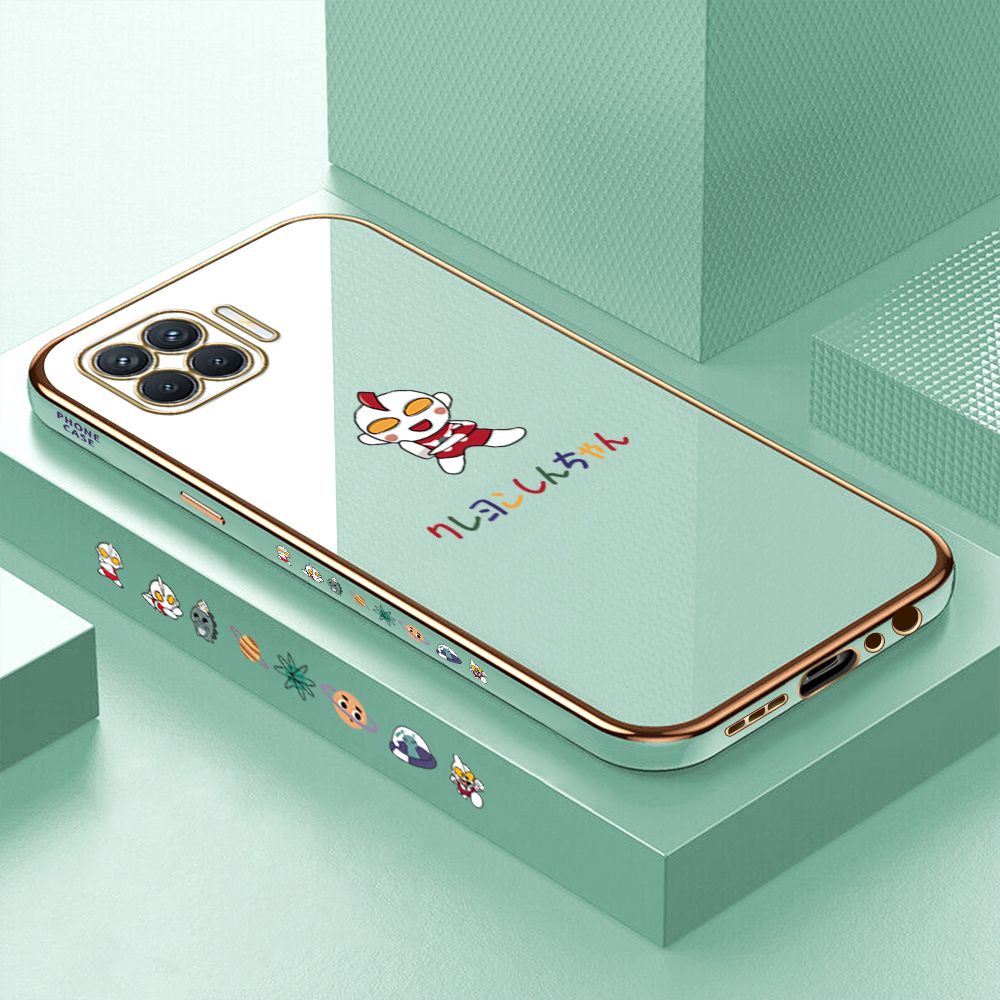 Luxury 6D Plating Case for OPPO Reno4 F Cartoon Hero Side Pattern Back Cover Soft Silicone Square Phone Cases + Free Lanyard