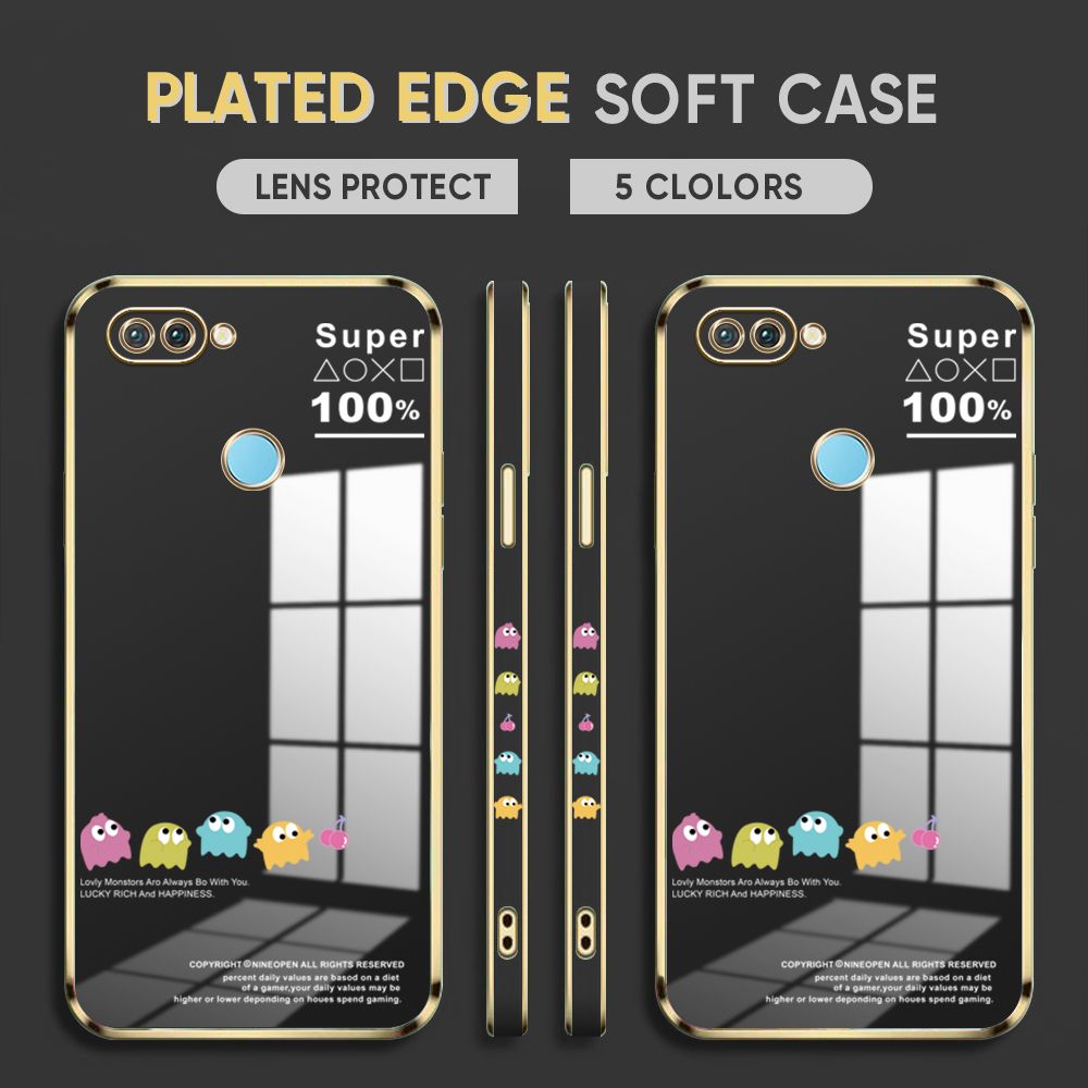 Luxury 6D Plating Case for OPPO F9 Back Cover Game Little Monster Side Pattern Soft Silicone Square Phone Cases