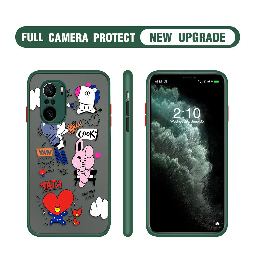 Hontinga for Xiaomi Poco F3 / Mi 11x / Redmi K40 / K40 Pro Case Cute Cartoon Camera Shockproof Protection Cases Edge Frosted Transparent Phone Cover