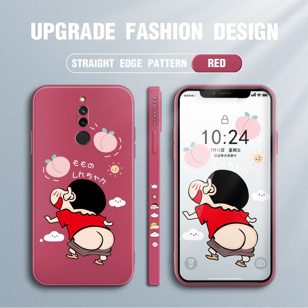 Jizetin for Xiaomi Redmi 8 Case New Cartoon Crayon Shin-chan Design Side Design Phone Case Square Edge Pattern Liquid Silicone Cases Full Cover Camera Shockproof Protective Case
