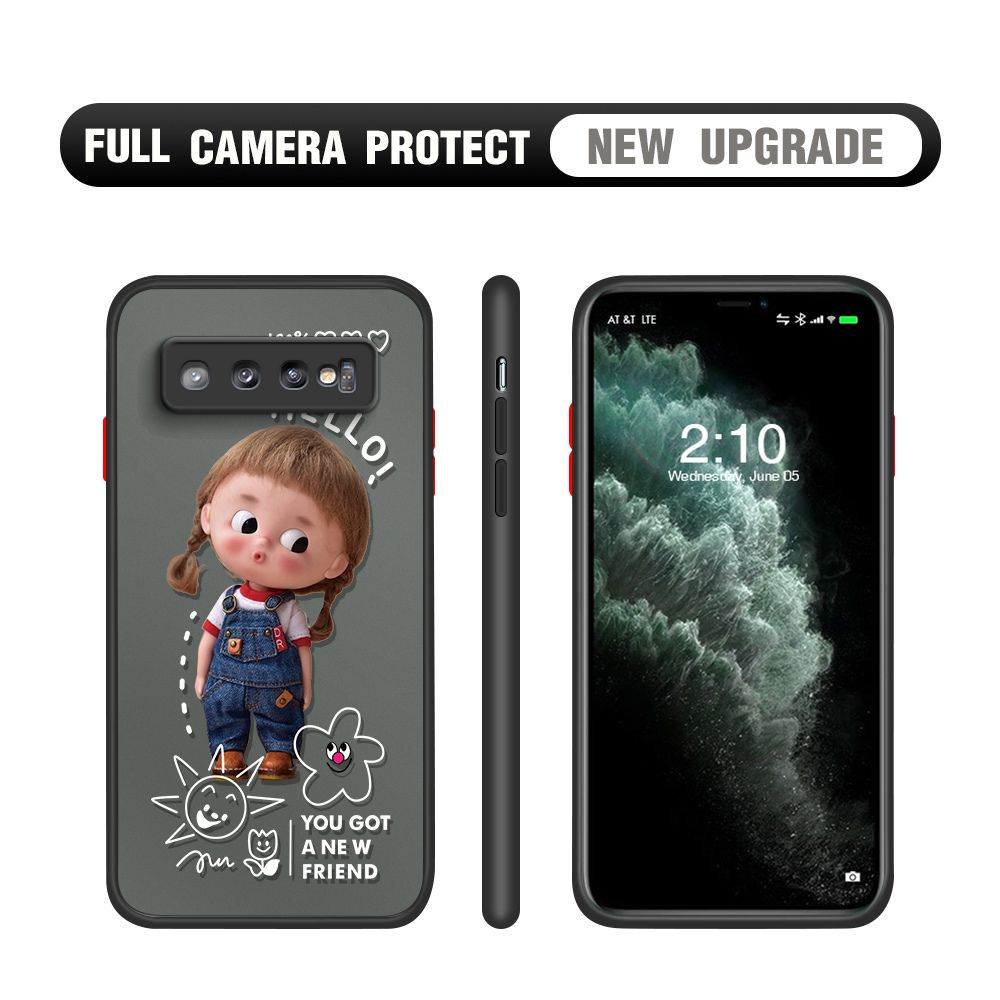 Hontinga for Samsung S10 Case Cute Cartoon Little Girl Cover Camera Shockproof Protection Case Edge Frosted Transparent Phone Cover