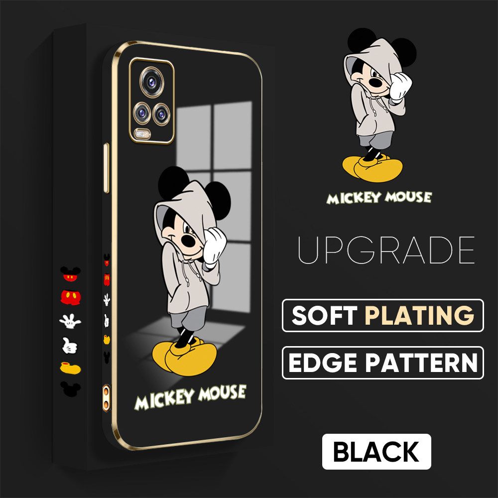 TA for Vivo V20 Pro Back Cover + Free Lanyard Handsome Mouse Luxury 6D Plating Case Side Pattern Soft Silicone Square Phone Cases