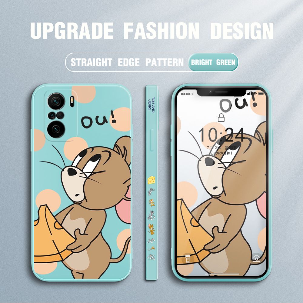 Jizetin for Xiaomi Poco F3 / Redmi K40 / K40 Pro Case Tom and Jerry Design Side Design Phone Case Square Edge Pattern Liquid Silicone Cases Full Cover Camera Shockproof Protective Case