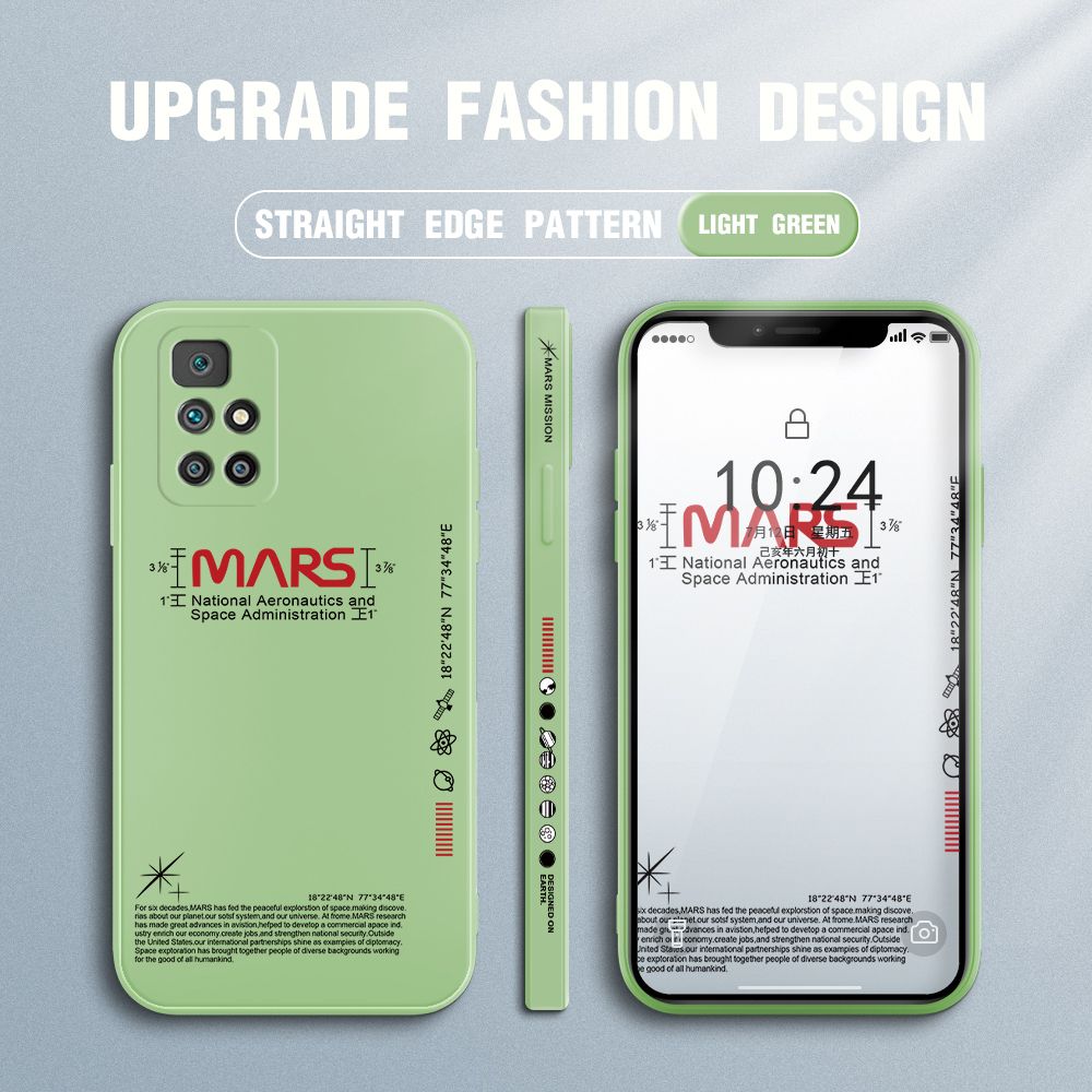 Jizetin for Xiaomi Redmi 10 Case New NASA Design Side Design Phone Case Square Edge Pattern Liquid Silicone Cases Full Cover Camera Soft Protection Case