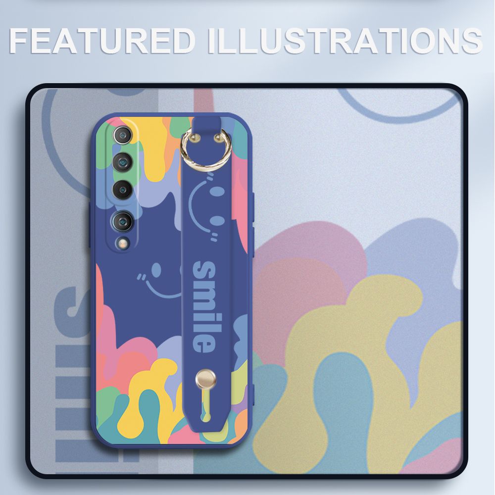 UCUC for Xiaomi Mi 10 Wrist Strap Case INS Style Soft Candy Color Splash Ink Cover Ultra Thin Anti Fall Liquid Silicone Phone Case