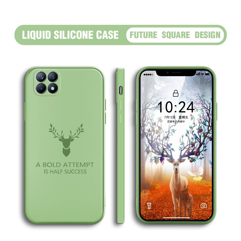 Hontinga for OPPO Reno4 SE Case Soft Silicone Square ELK Deer Reindeer Phone Cases Full Cover Camera Shockproof Protection Rubber Case