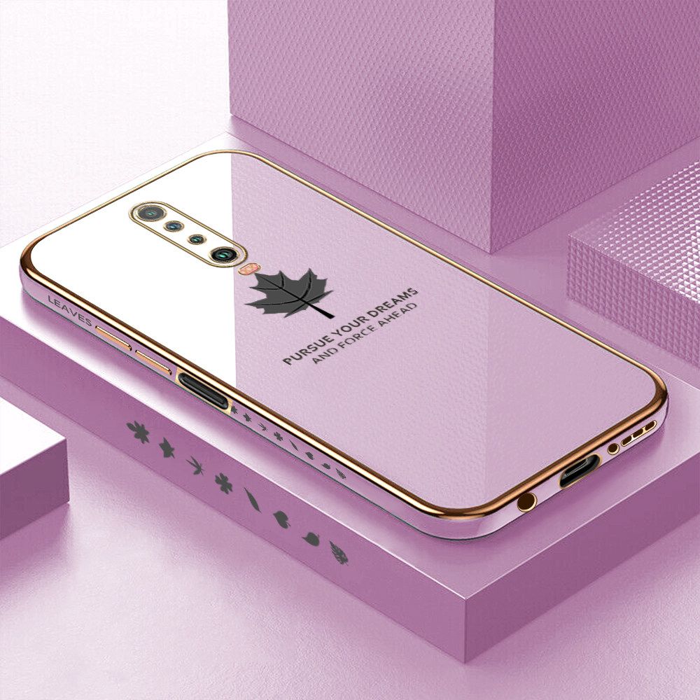 Luxury 6D Plating Soft Casing Silicone Square Frame Phone Case For Redmi K30 Case Shiny Bling Back Cover New Maple Leaf Square Edge Pattern Design Soft Case + Free Lanyard
