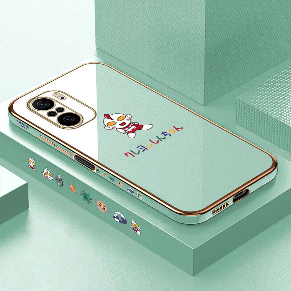 Luxury 6D Plating Case for Xiaomi Poco F3 Cute Cartoon Side Pattern Back Cover Soft Silicone Square Frame Shiny Bling Phone Cases + Free Lanyard