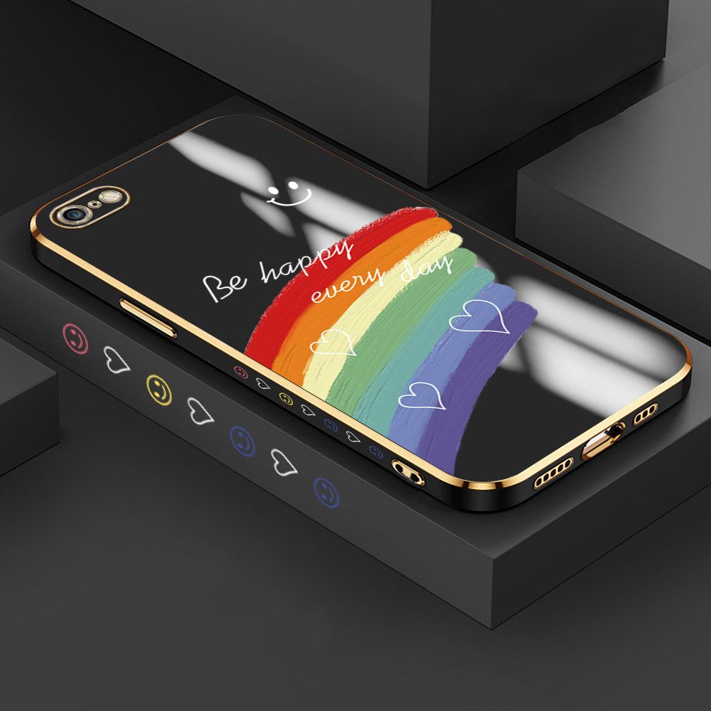 Jizetin (Free Lanyard) iPhone 6s Plus / iPhone 6 Plus Case Rainbow Doodle Luxury 6D Plating Soft Casing Silicone Ultra Thin Phone Cover
