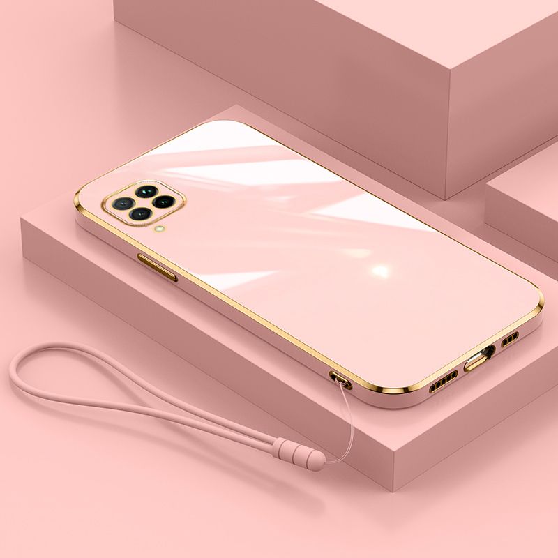 For Huawei Nova 7i Cover with Wrist Strap Fashion Shiny Plating Square Bumper Girls Phone Case Soft TPU Silicone Shockproof Protective Back Cover