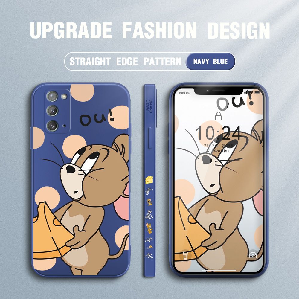 Jizetin for Samsung Galaxy Note 20 Case Tom and Jerry Design Side Design Phone Case Square Edge Pattern Liquid Silicone Cases Full Cover Camera Shockproof Protective Case