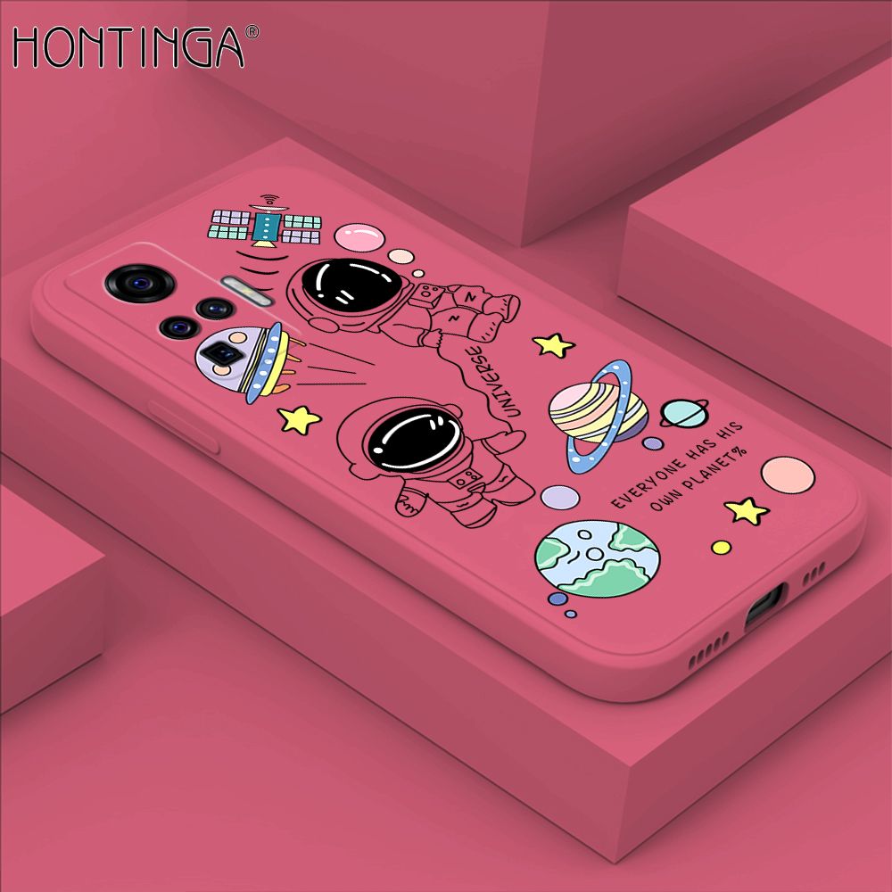Hontinga for Vivo X50 Pro 5G Case Fashion Earth Planet Astronaut Phone Case Soft Square Edge Silicone Cases Full Lens Cover Shockproof Protection Cover