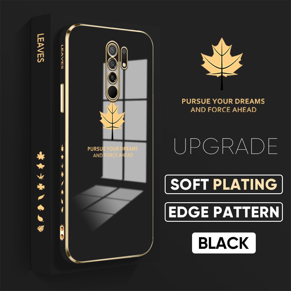 TA for Xiaomi Poco M2 / Redmi 9 Back Cover + Free Lanyard Maple Leaf Luxury 6D Plating Case Side Pattern Soft Silicone Square Phone Cases