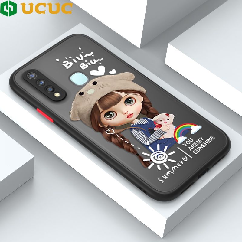 UCUC for Vivo Y19 Back Cover Rainbow Lovely Girls Frosted Transparent Hard Phone Case Thin Shockproof Full Cover Camera Protect Case