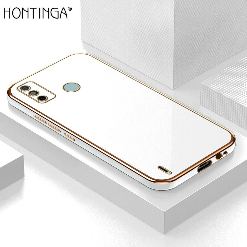 Hontinga for Tecno Spark 6 Go / Spark Go 2020 Back Cover + Free Lanyard Luxury 6D Plating Frame Shiny Bling Case Soft Silicone Square Mobile Cover