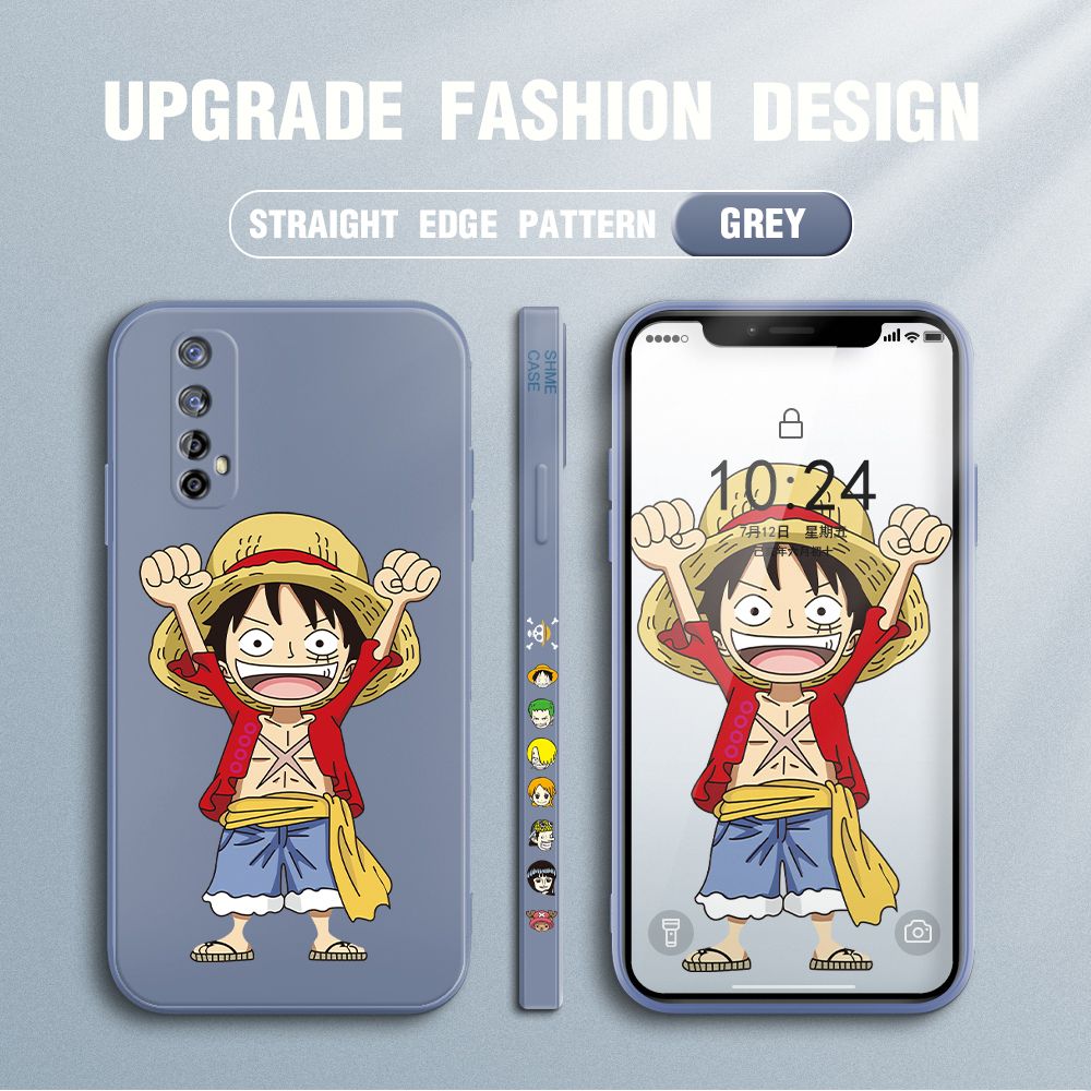 Jizetin for Realme 7 / Narzo 20 Pro Case Anime One-Piece Monkey D. Luffy Anime Side Design Phone Case Square Edge Pattern Liquid Silicone Cases Full Cover Camera Shockproof Protective Case