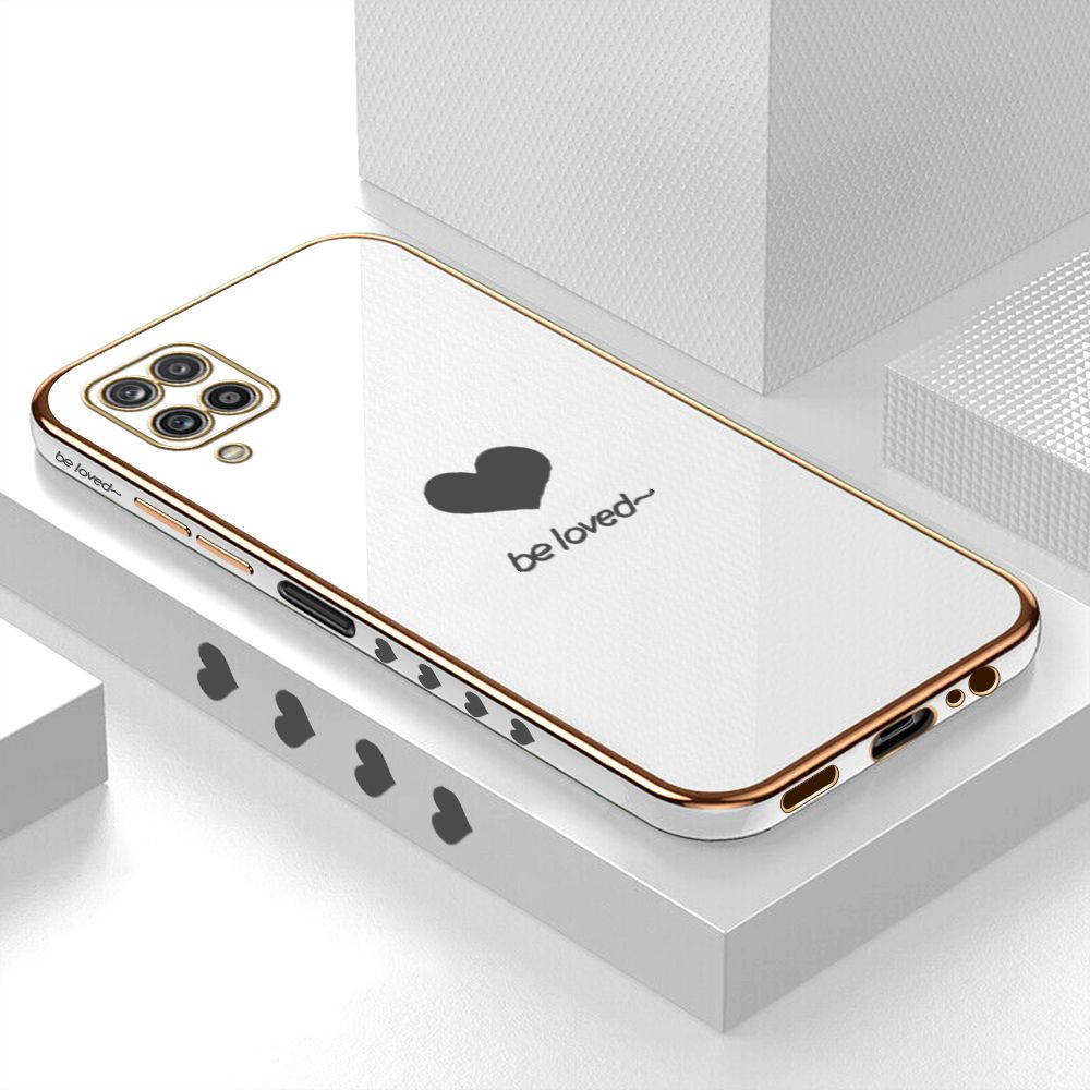 Luxury 6D Plating Case for Samsung M12 A12 4G/5G Lover Heart Side Pattern Back Cover Soft Silicone Square Phone Cases + Free Lanyard