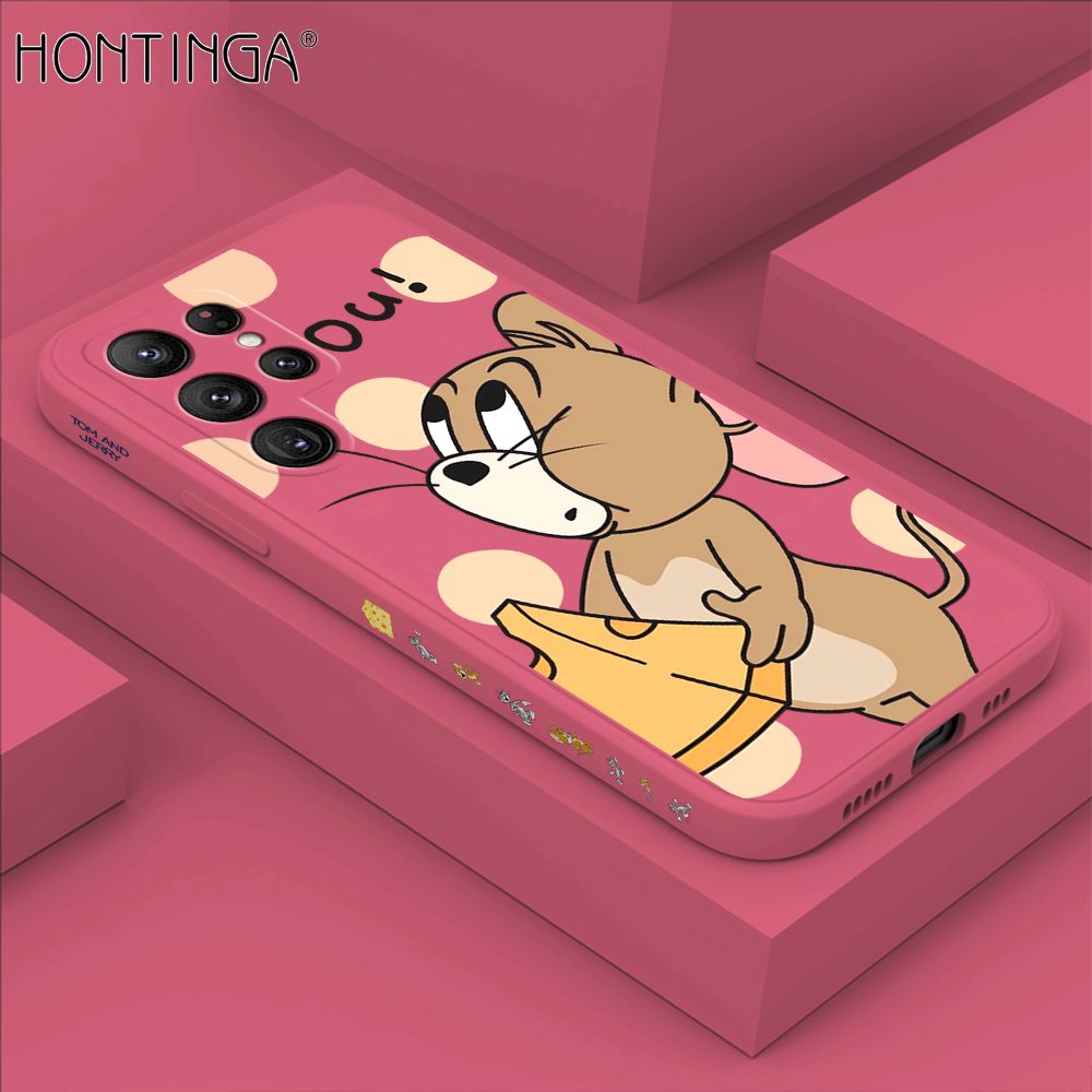 Hontinga for Samsung Galaxy S22 Ultra 5G Back Cover Cute Cartoon Side Design Case Square Edge Liquid Silicone Phone Case