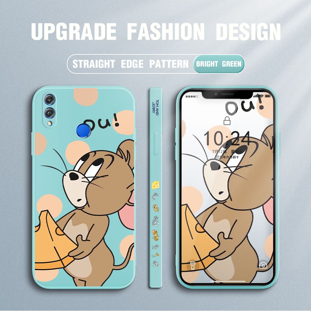 Jizetin for Honor 8X Case Tom and Jerry Design Side Design Phone Case Square Edge Pattern Liquid Silicone Cases Full Cover Camera Shockproof Protective Case