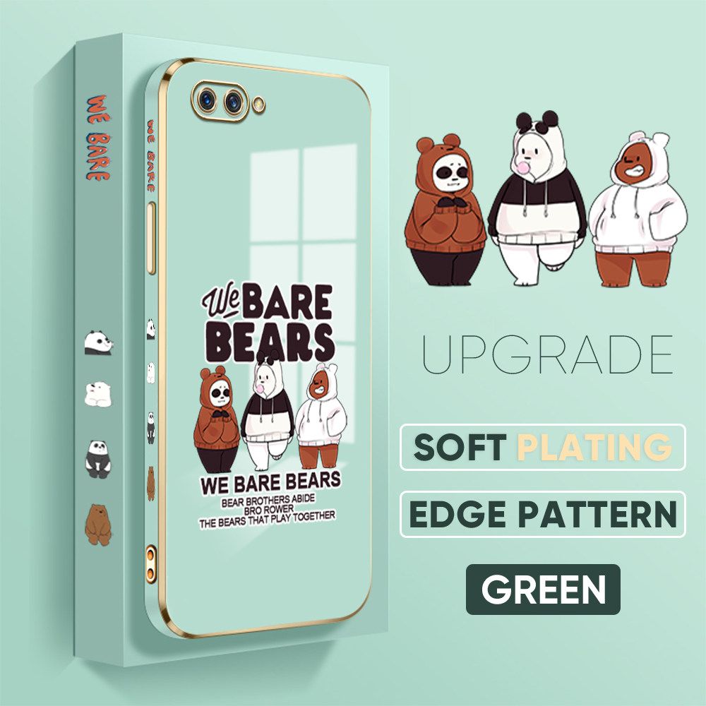 TA for OPPO A12E / A3S / Realme C1 Back Cover + Free Lanyard Cute Three Bears Luxury 6D Plating Case Side Pattern Soft Silicone Square Phone Cases