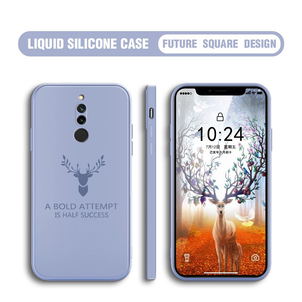 BILI for Xiaomi Redmi 8 Back Cover Simple Antlers Ultra Thin Soft Luxury Square Multicolor Liquid Silicone Phone Case
