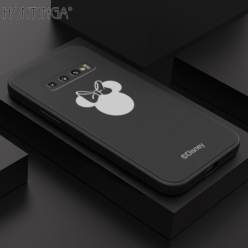Hontinga for Samsung Galaxy S10 Case Cartoon Mouse Phone Case Soft Square Edge Silicone Cases Full Lens Cover Shockproof Protection Cover