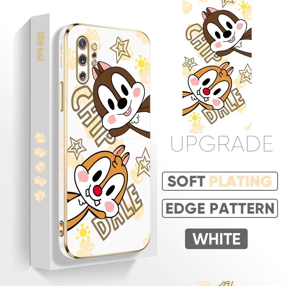 Jizetin (Free Lanyard) Samsung Note 10 Plus 5G Back Cover Two Chipmunks Luxury 6D Plating Case Side Pattern Soft Silicone Square Mobile Phone Cases