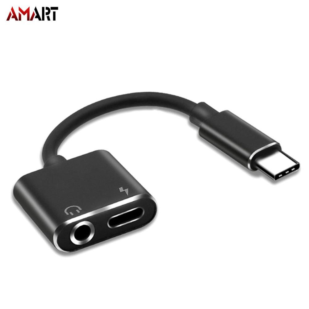 Adapter Charge Headphone 2 in 1 Type-C to 3.5mm Jack Head Aux Audio USB C Cable