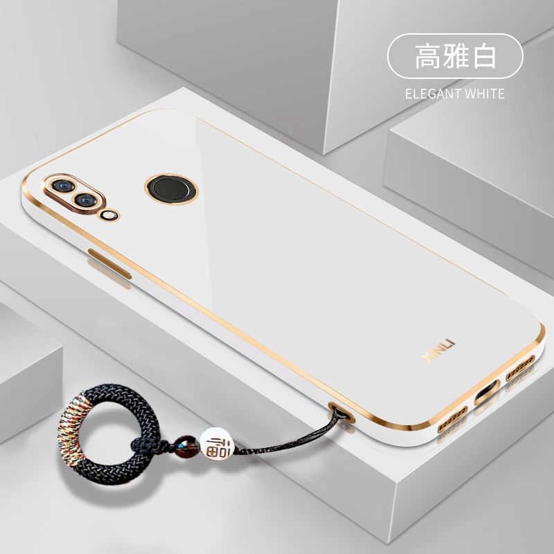 For Huawei Honor 10 Lite Back Cover with Non-Slip Rope Pull Ring Shiny Plating Square Bumper Protective Case Camera Lens Protection Soft Silicone Shockproof Mobile Phone Cases