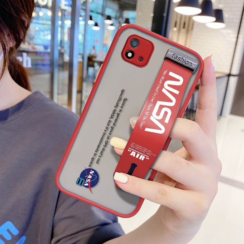 UCUC for Realme C20 Wrist Strap Case Popular NASA Wristband Printing Cover Shockproof Frosted Phone Case