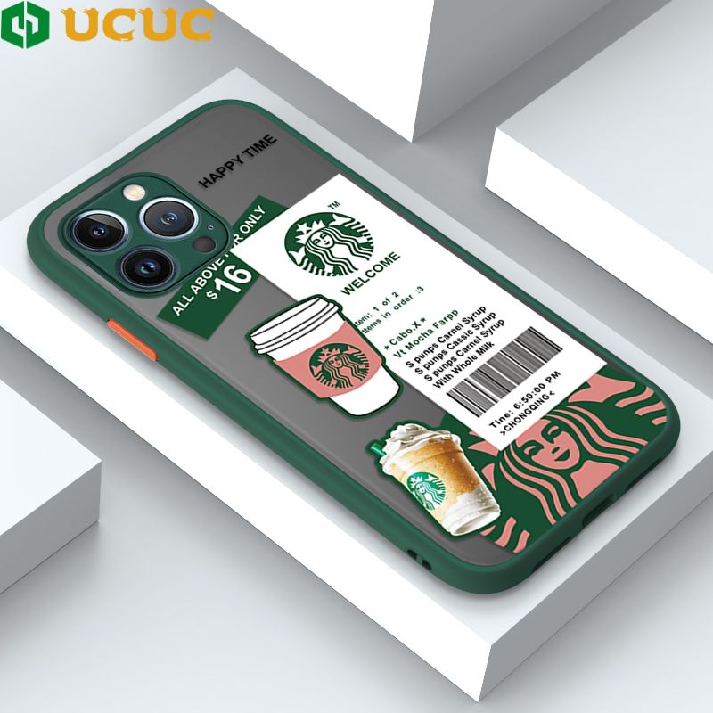 UCUC for iPhone 13 Pro Max Back Cover Fashion Sticker Frosted Transparent Hard Phone Case Thin Shockproof Full Cover Camera Protect Case