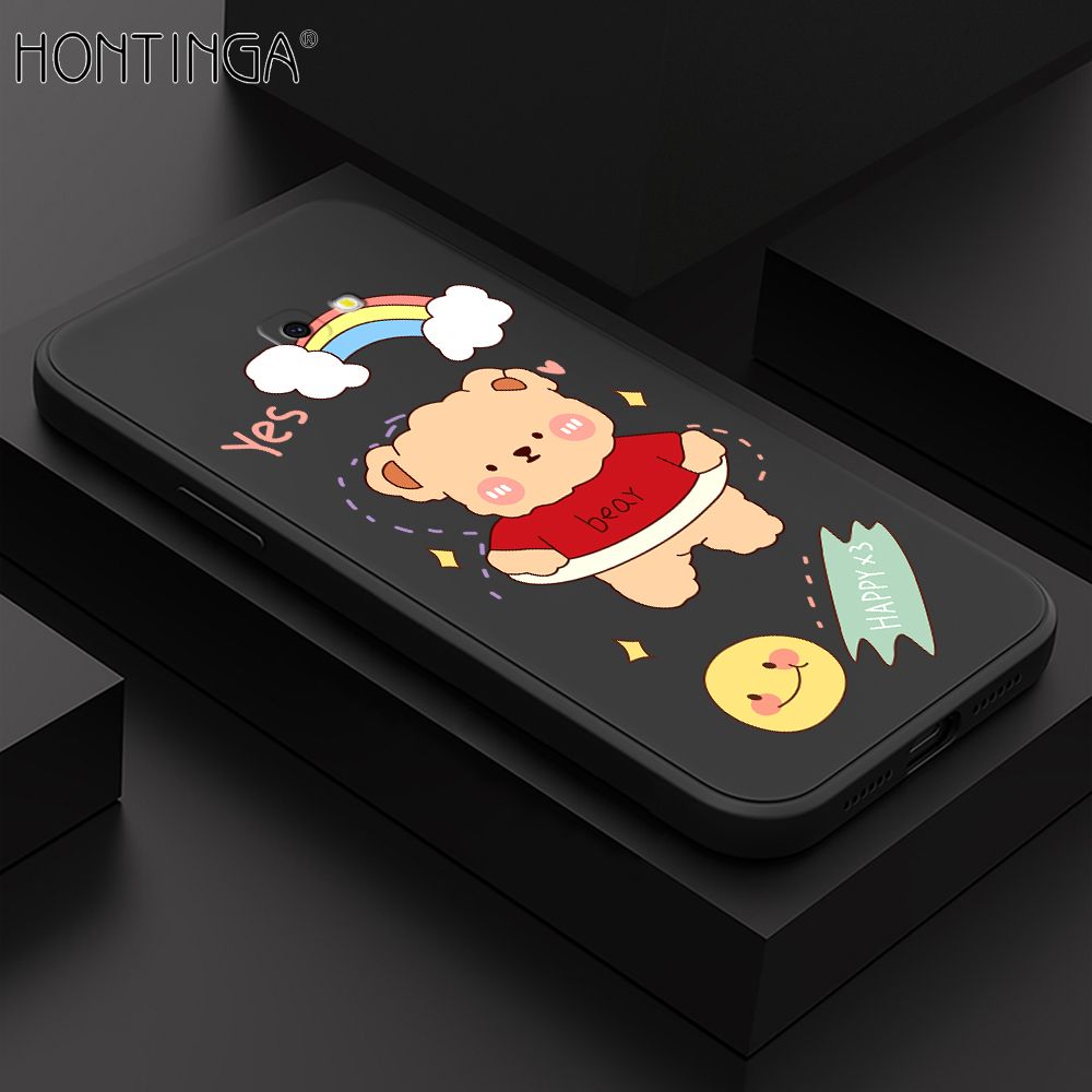 Hontinga for Samsung J4 Prime Case Lovely Cartoon Bear Phone Case Phone Case Soft Square Edge Silicone Cases Full Lens Cover Shockproof Protection Cover