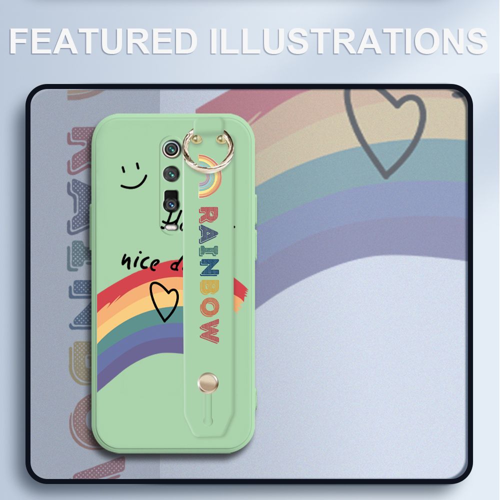 UCUC for Xiaomi Redmi K20 Pro Wrist Strap Case INS Style Smile Rainbow Cover Ultra Thin Anti Fall Liquid Silicone Phone Case