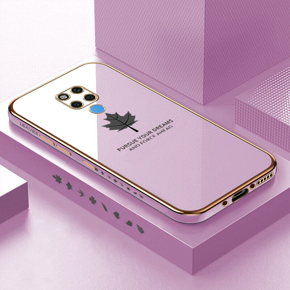 Luxury 6D Plating Soft Casing Silicone Square Frame Phone Case For Huawei Mate 20 X Case Shiny Bling Back Cover New Maple Leaf Square Edge Pattern Design Soft Case + Free Lanyard