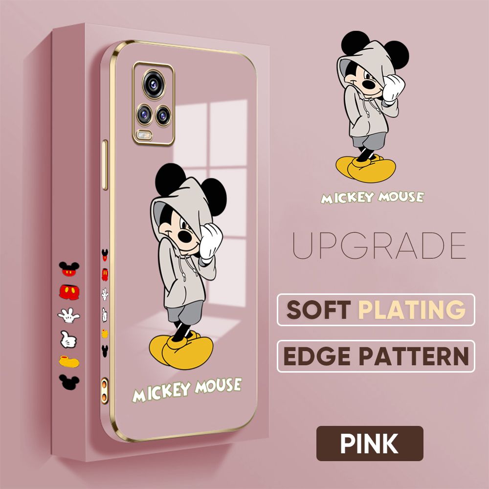 TA for Vivo V20 / V20 2021 Back Cover + Free Lanyard Handsome Mouse Luxury 6D Plating Case Side Pattern Soft Silicone Square Phone Cases