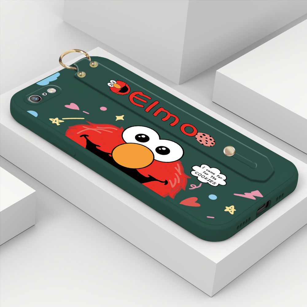 ZeroQiQi for iPhone 6 Wrist Strap Case Cute Cute Cartoon Little Monster Phone Cover Square Edge Liquid Silicone Case Full Cover Camera Shockproof Protective Cases