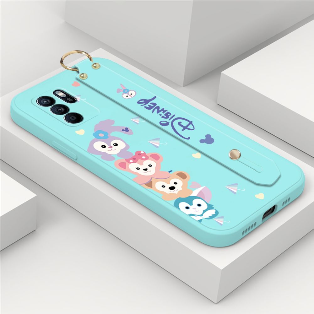 ZeroQiQi for OPPO Reno6 Z 5G Wrist Strap Case INS Cute Style Creative Cartoon Rabbit and Fox Cover Thin Square Edge Liquid Silicone Phone Case