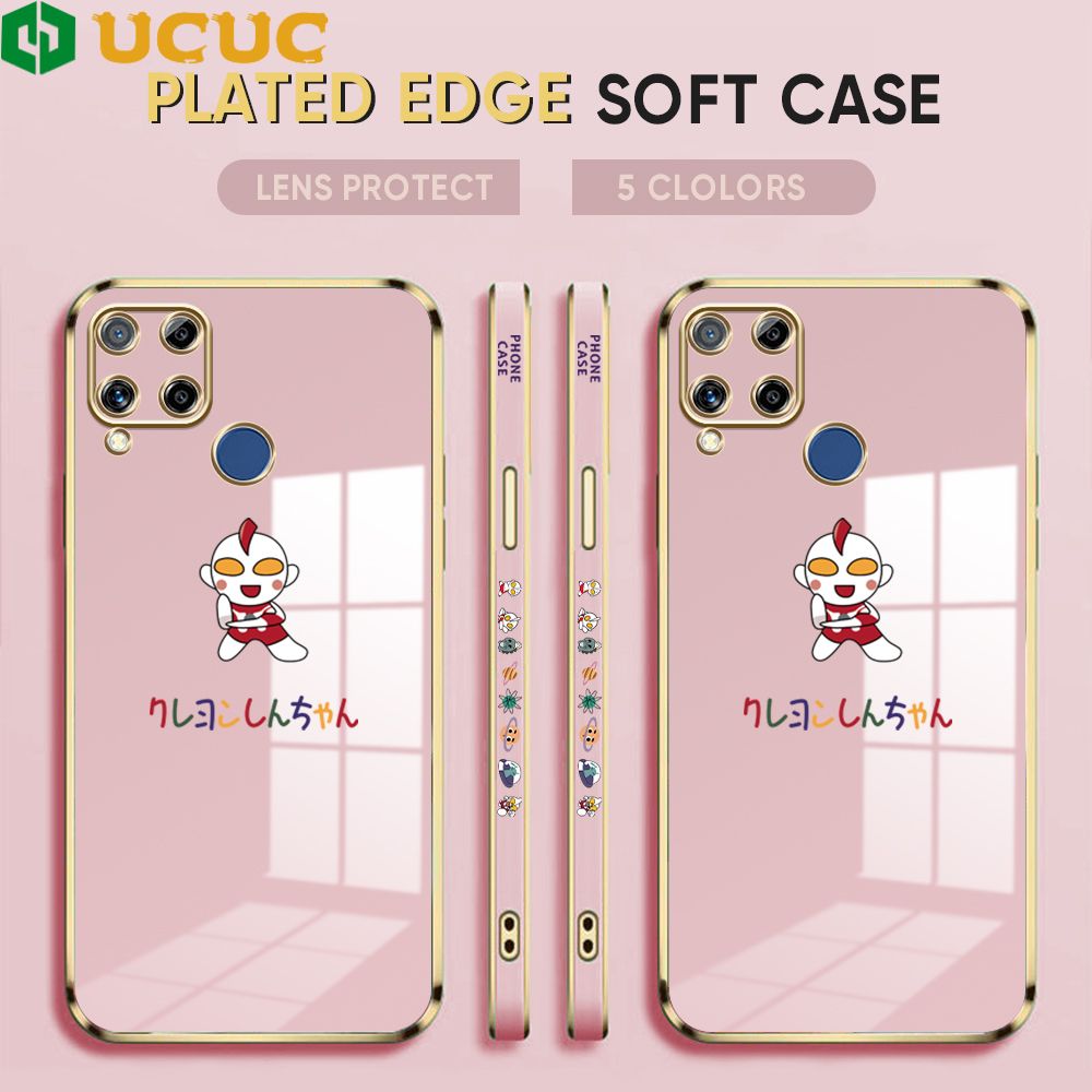 UCUC for Realme C15 / Realme C15 Qualcomm Edition Back Cover + Free Lanyard Altman Luxury 6D Plating Case Side Pattern Soft Silicone Square Phone Cases