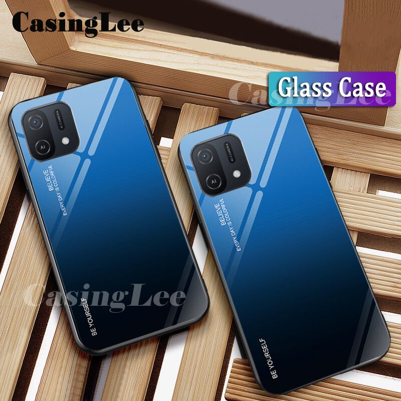 Casinglee For OPPO A16E case Gradient Tempered Glass Protector Back cover for OPPO A16E Phone Cases For girls and Boys