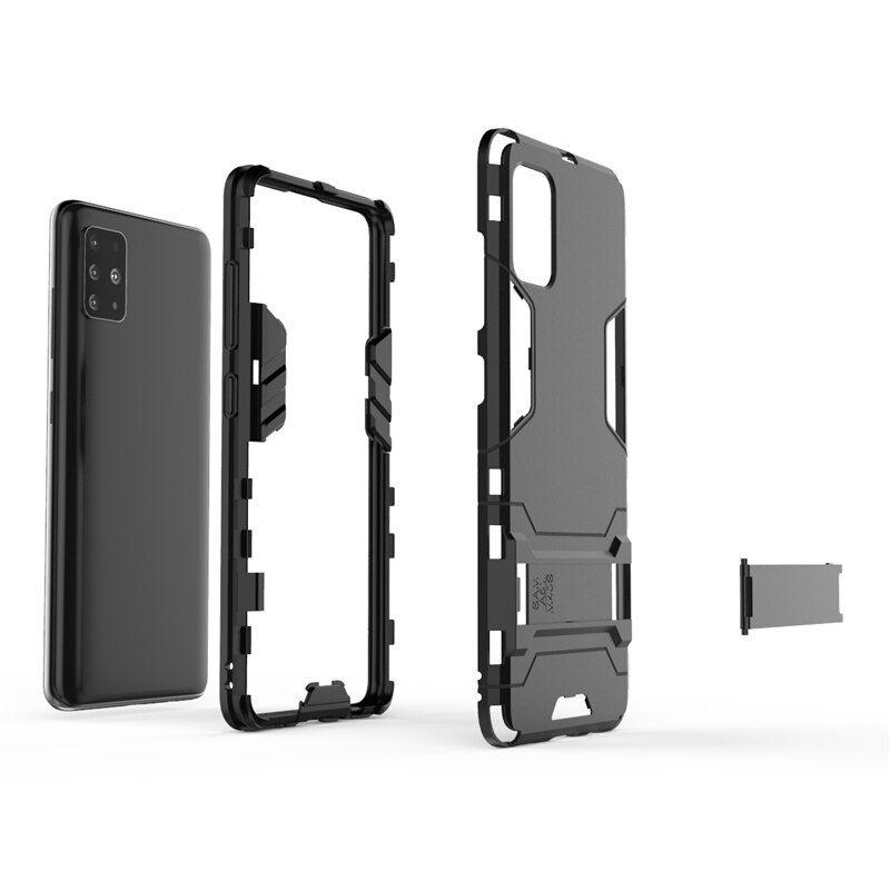 For Samsung Galaxy A51 Iron Man Stand Cover Hard Armor and Soft Silicone TPU Frame Phone Case