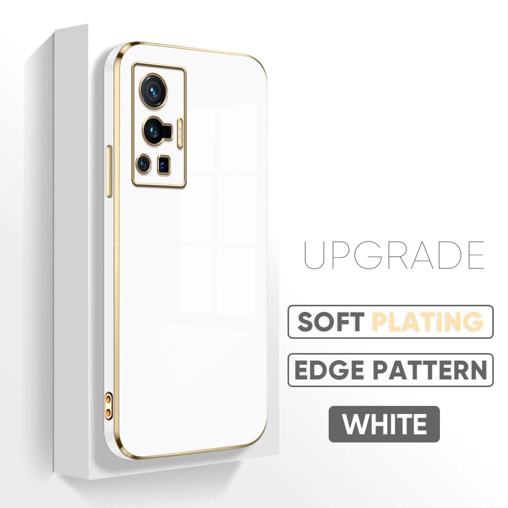 TA for Vivo X70 Pro 5G Cover Luxury 6D Plating Soft Casing Silicone Square Frame Phone Case Shiny Bling Back Cover + Free Lanyard