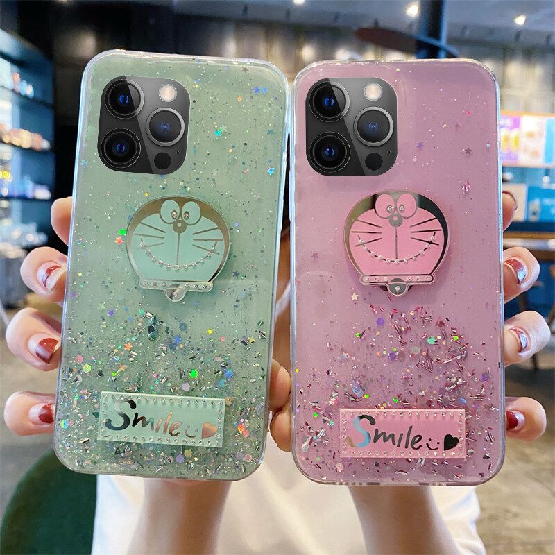 For iPhone 11 Pro Shiny Ring Back Cover Glitter Soft Transparent Doraemon Cases for iPhone11 Pro Case Stars Moon Girls