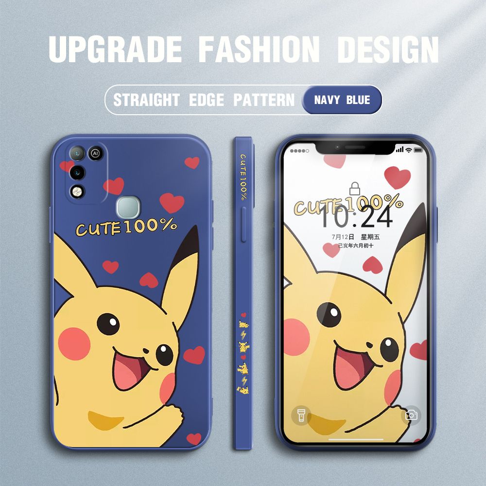 FHKL for Infinix Hot 10 Play / Hot 11 Play Back Cover Cartoon Pikachu Side design Soft Case Multicolor Liquid Silicone Phone Cases
