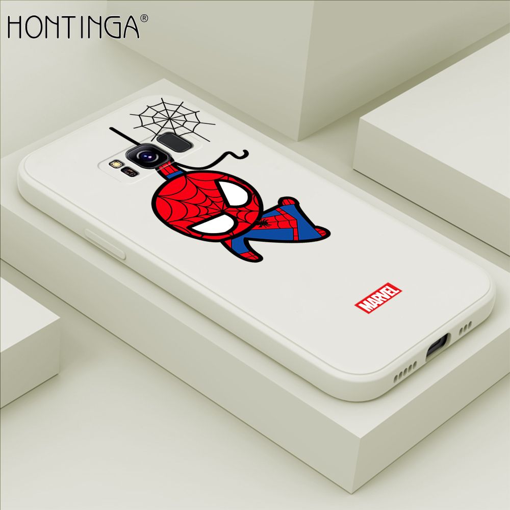 Hontinga for Samsung Galaxy S8 Case Cute Marvel Avengers Cartoon Spiderman Spider Man Phone Case Square Edge Silicone Cases Full Lens Cover Shockproof Protection Case